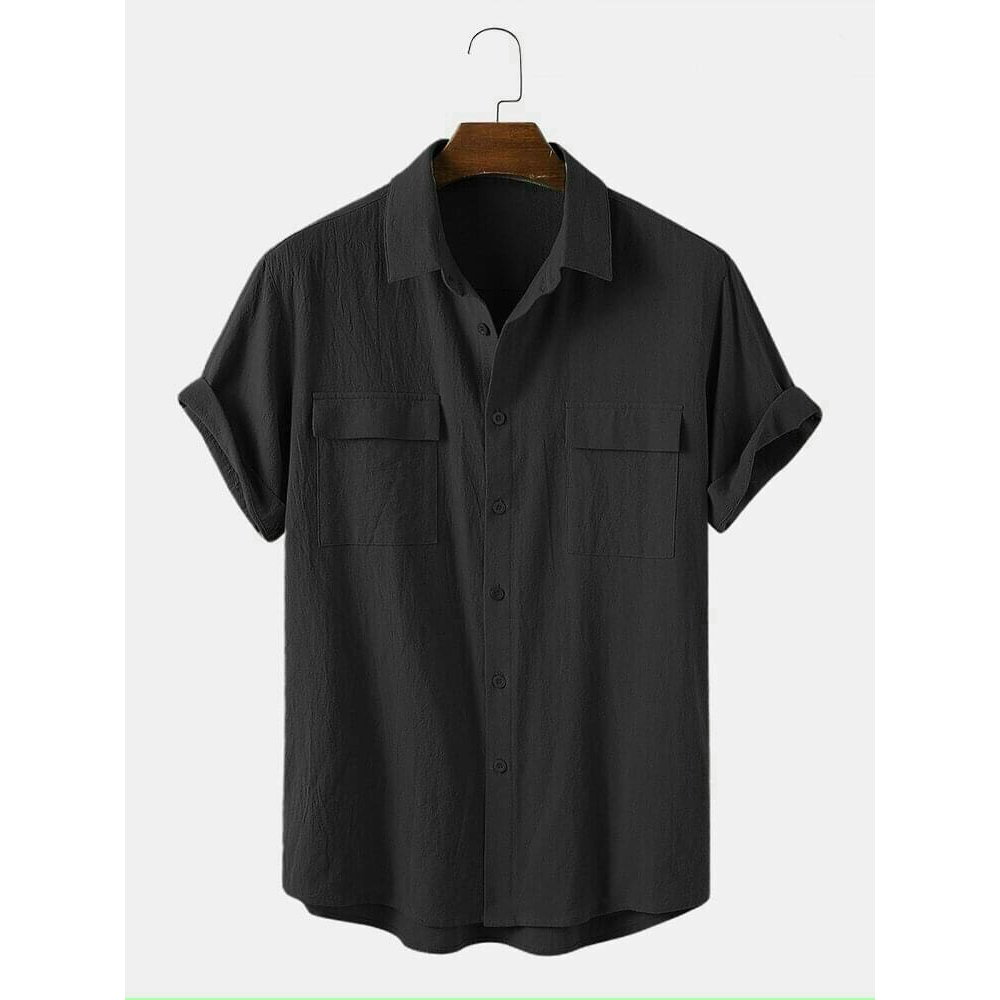 Áo sơ mi ngắn tay nam túi hộp chất liệu đũi xước thời trang KUGO STORE