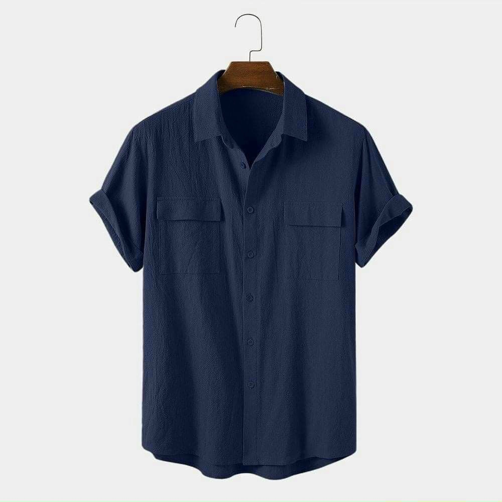 Áo sơ mi ngắn tay nam túi hộp chất liệu đũi xước thời trang KUGO STORE