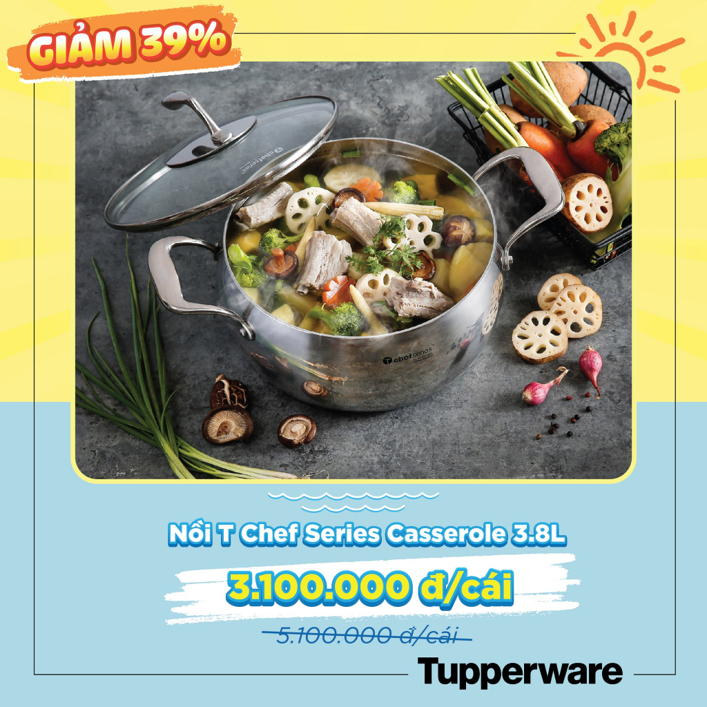 Nồi Tupperware T Chef Series Casserole 3.8L (nắp kính)