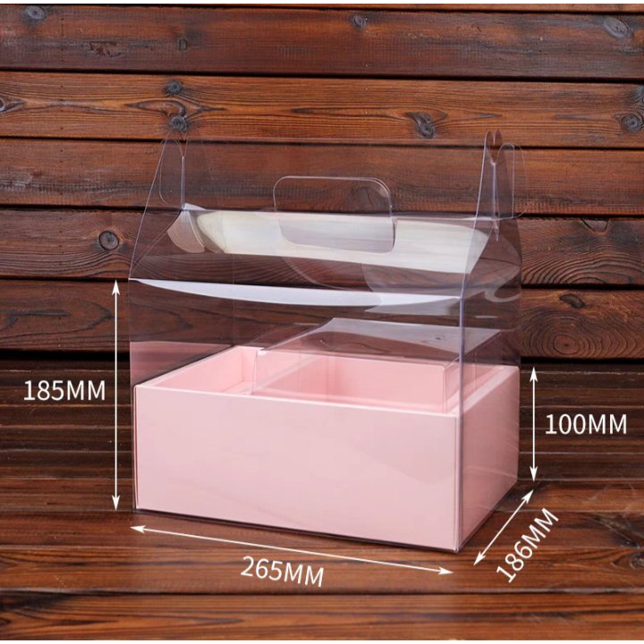 Hộp Mica 2 Ngăn Đựng Bánh Kem Và Hoa Size Trung, Hộp Đựng Bánh Kem Sinh Nhật