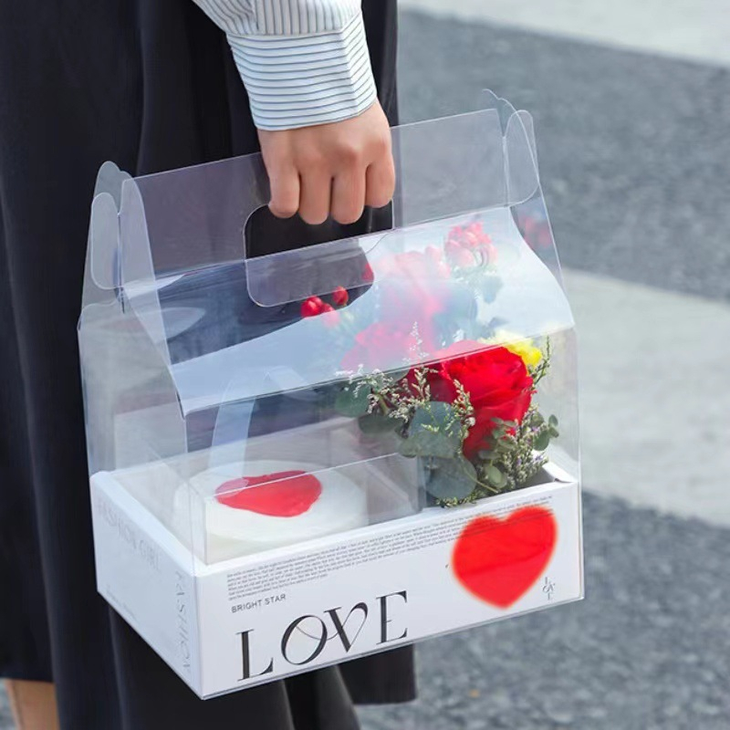 Hộp Mica 2 Ngăn Đựng Bánh Kem Và Hoa Size Trung, Hộp Đựng Bánh Kem Sinh Nhật