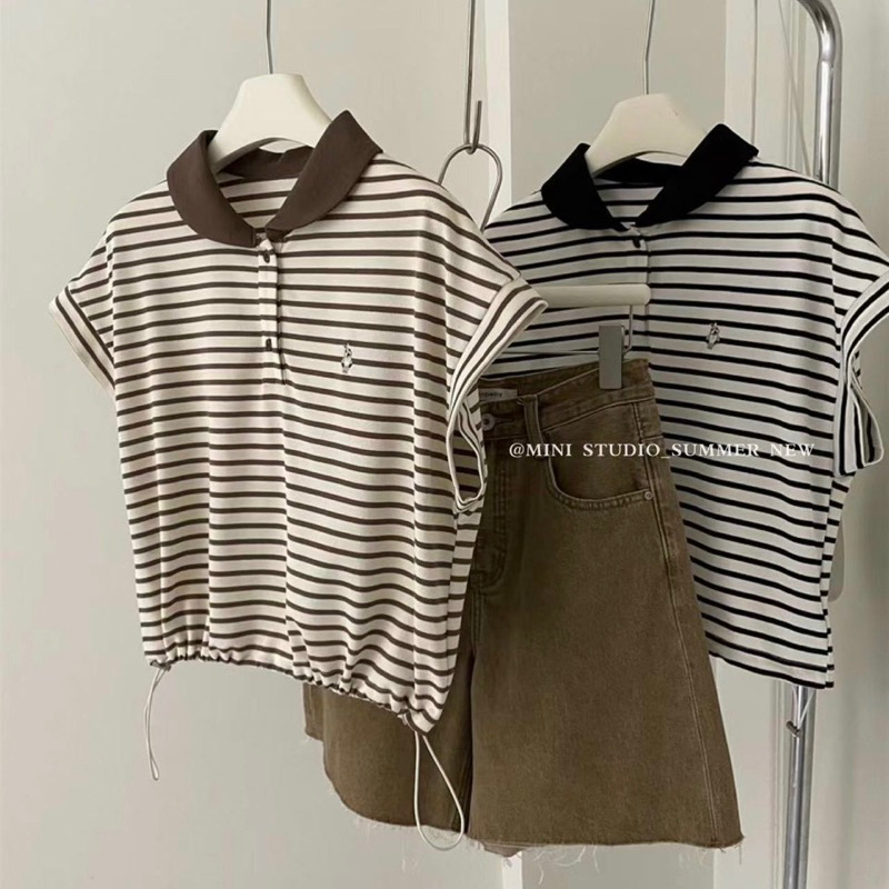 Áo polo cổ sen tay hến thêu thỏ tag MINI qc