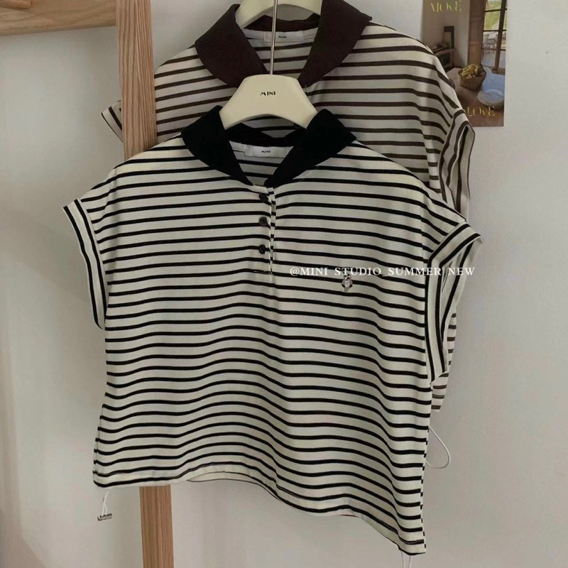 Áo polo cổ sen tay hến thêu thỏ tag MINI qc