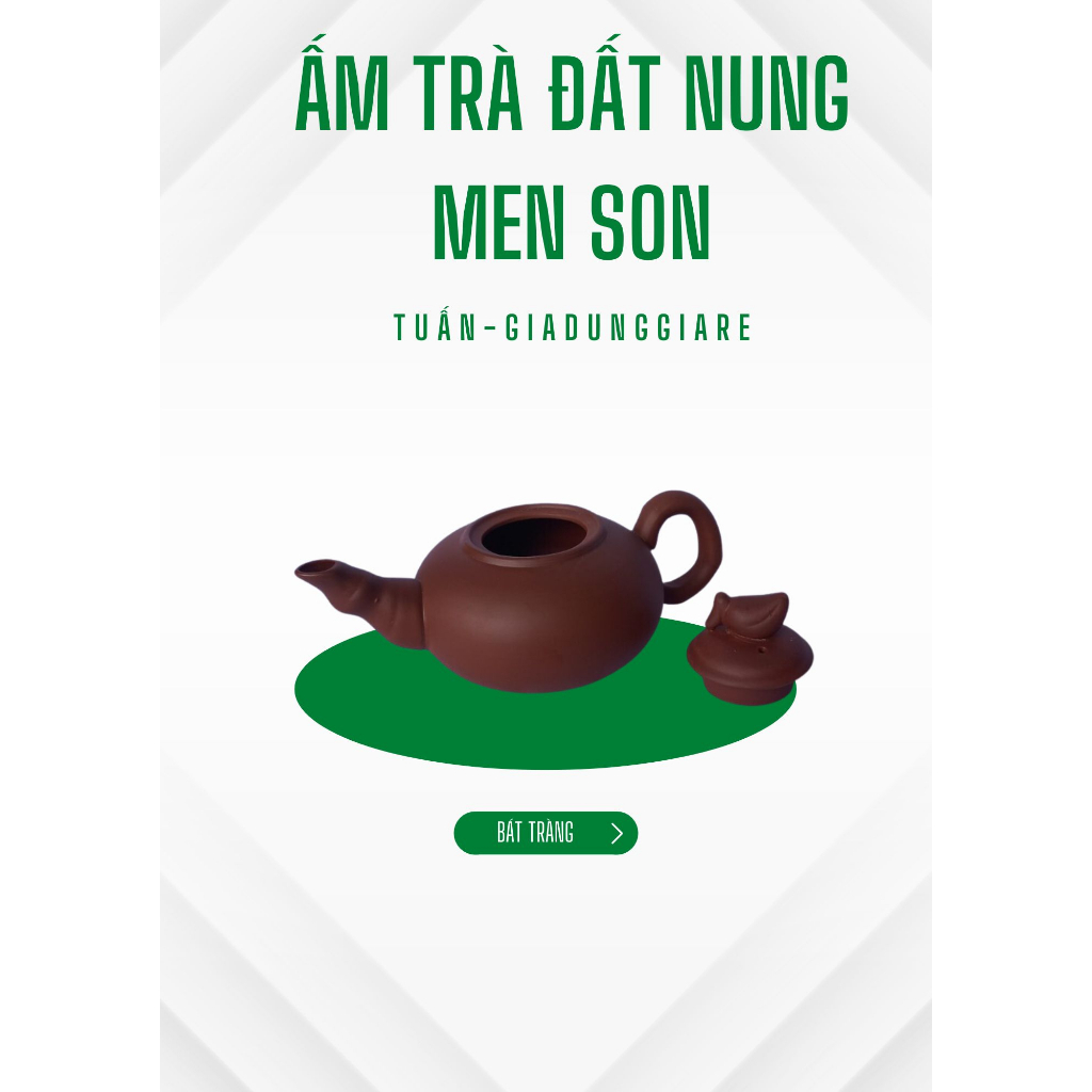 BỘ ẤM CHÉN ĐẤT NUNG MEN SON, CHÉN NHỎ LÒNG XANH, HÀNG CHÍNH HÃNG BÁT TRÀNG