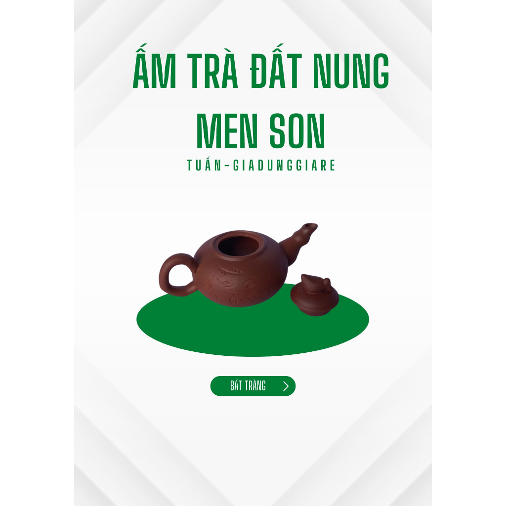 BỘ ẤM CHÉN ĐẤT NUNG MEN SON, CHÉN NHỎ LÒNG XANH, HÀNG CHÍNH HÃNG BÁT TRÀNG