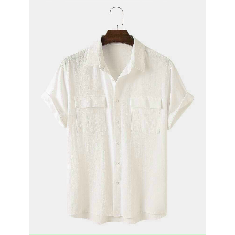 Áo sơ mi ngắn tay nam túi hộp chất liệu đũi xước thời trang KUGO STORE