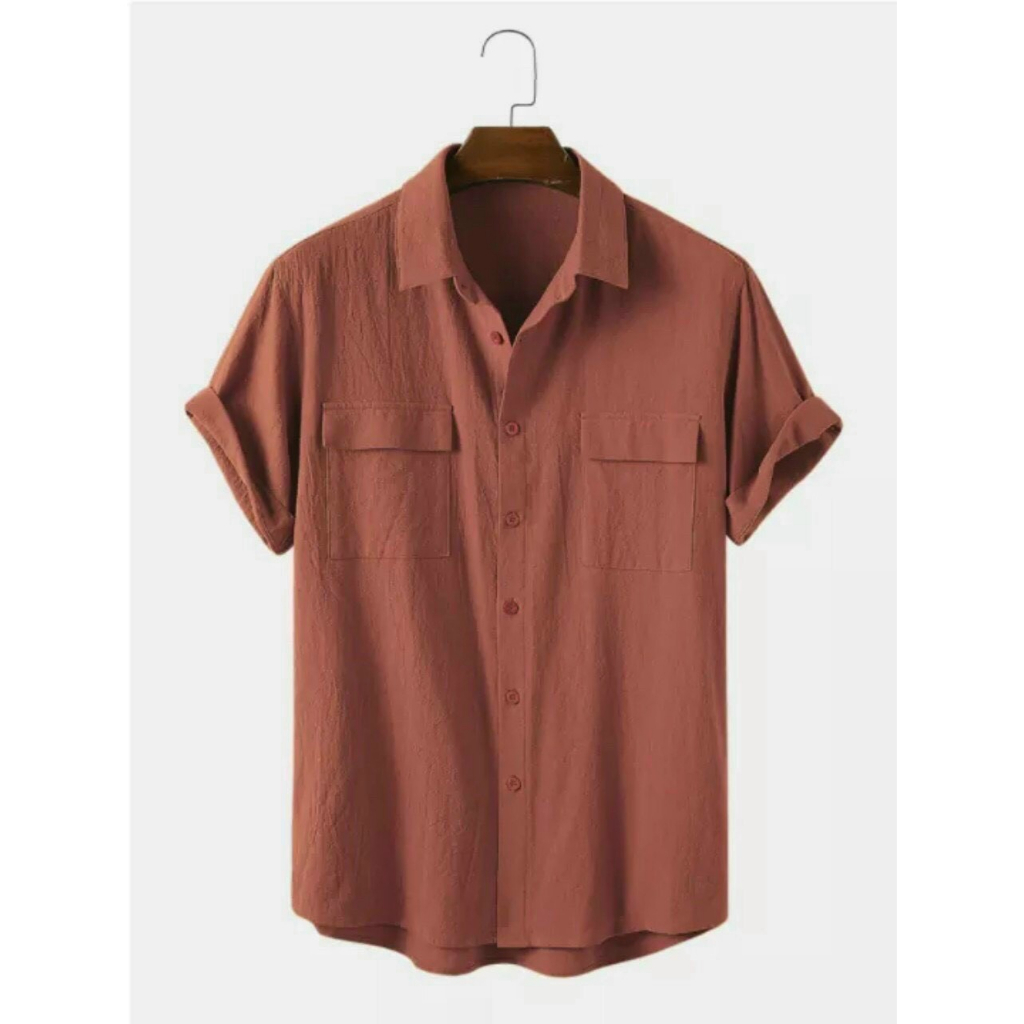 Áo sơ mi ngắn tay nam túi hộp chất liệu đũi xước thời trang KUGO STORE