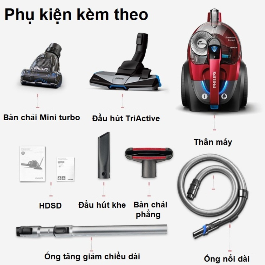 Máy hút bụi không túi  4 trong 1 cao cấp Philips PowerPro Expert FC9735/81 - Chính hãng bảo hành 2 năm