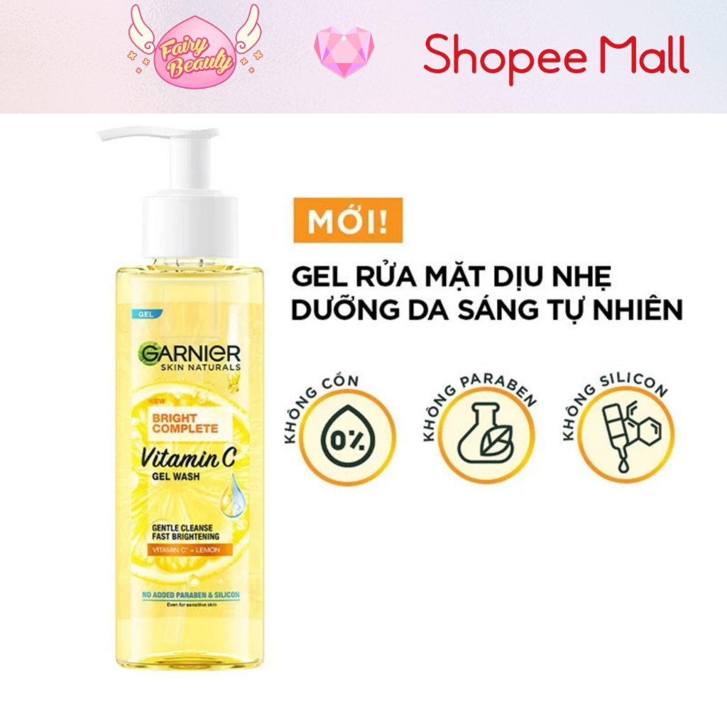 [GARNIER] Gel Rửa Mặt Chứa Vitamin C Giúp Sáng Da Và Mờ Thâm Skin Naturals Bright Complete Vitamin C Gel Wash 120ml