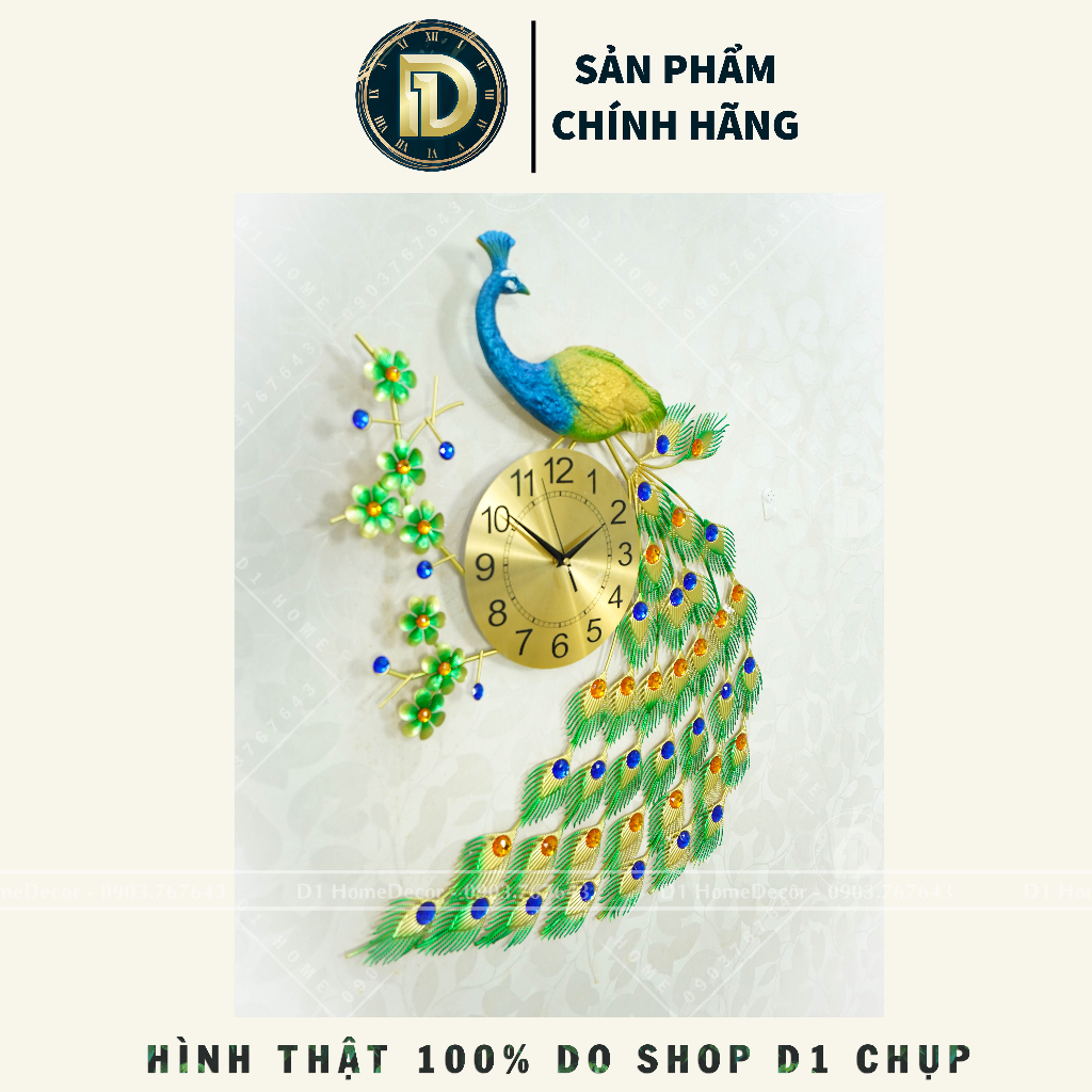 Đồng Hồ Treo Tường Con Chim Công Tài Lộc Chính Hãng D1 Home Kim Trôi Trang Trí Tường Decor - CR