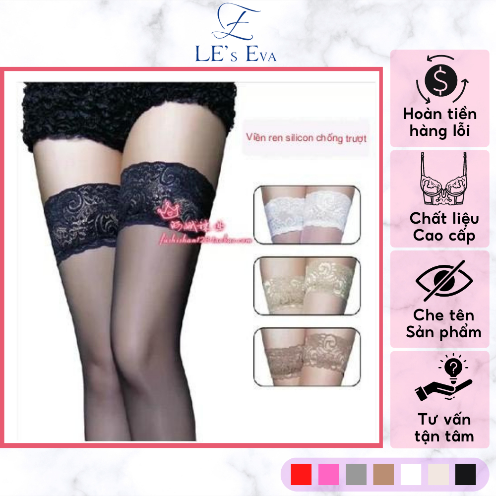 Vớ liền tất Silicon chống tụt, Tất Đùi Sexy Phối Trang Phục Viền Đỏ Đen, Tất Lụa Đen Dài Qua Gối Viền Gợi Cảm - T29