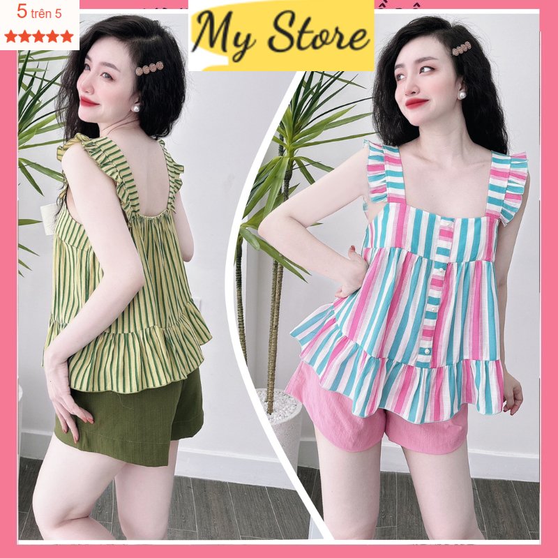 Đồ bộ đùi nữ đẹp, đồ mặc nhà dễ thương chất liệu vải linen cao cấp mềm mát MY STORE