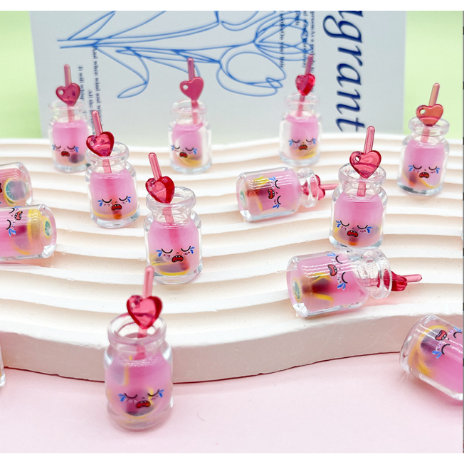 Mô hình ly nước ép trái cây có ống hút dạ quang nhiều màu phát sáng trang trí nhà búp bê, DIY