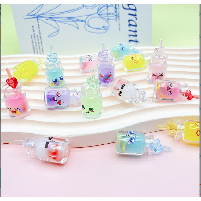 Mô hình ly nước ép trái cây có ống hút dạ quang nhiều màu phát sáng trang trí nhà búp bê, DIY