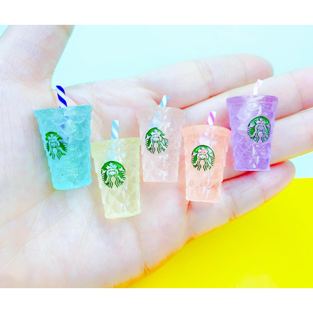 Mô hình ly nước starbuck có ống hút dạ quang nhiều màu phát sáng trang trí nhà búp bê, DIY