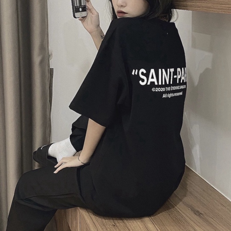 Áo Thun Nam Nữ Tay Lỡ Form Rộng SAINT PARIS Cotton 100% 4 Chiều Cao Cấp ATT03