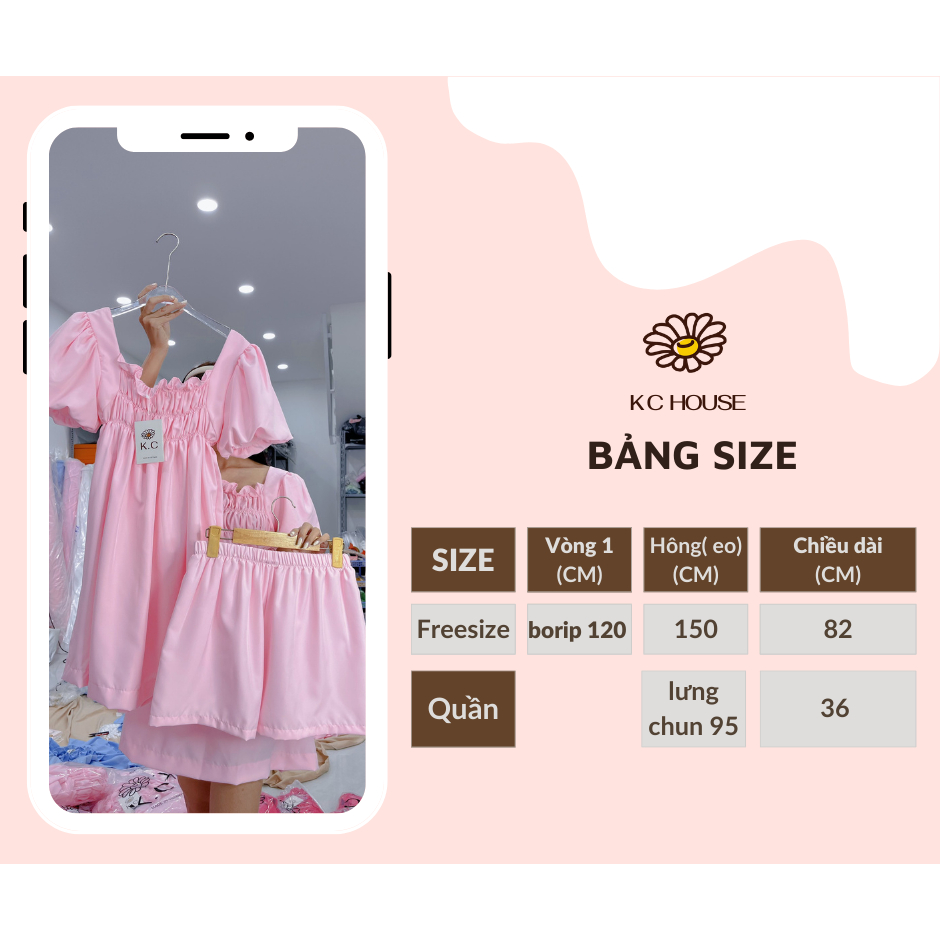 Set babydoll tay bồng chun kèm quần đùi