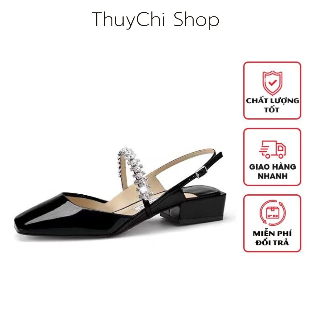 Giày búp bê nữ, giày tiểu thư hở gót đính đá chất liệu da bóng hàng chuẩn đẹp full box cao cấp - GB49