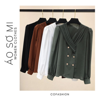 Áo sơ mi xếp ly giả vest cổ chữ V nhiều màu sang trọng - A922