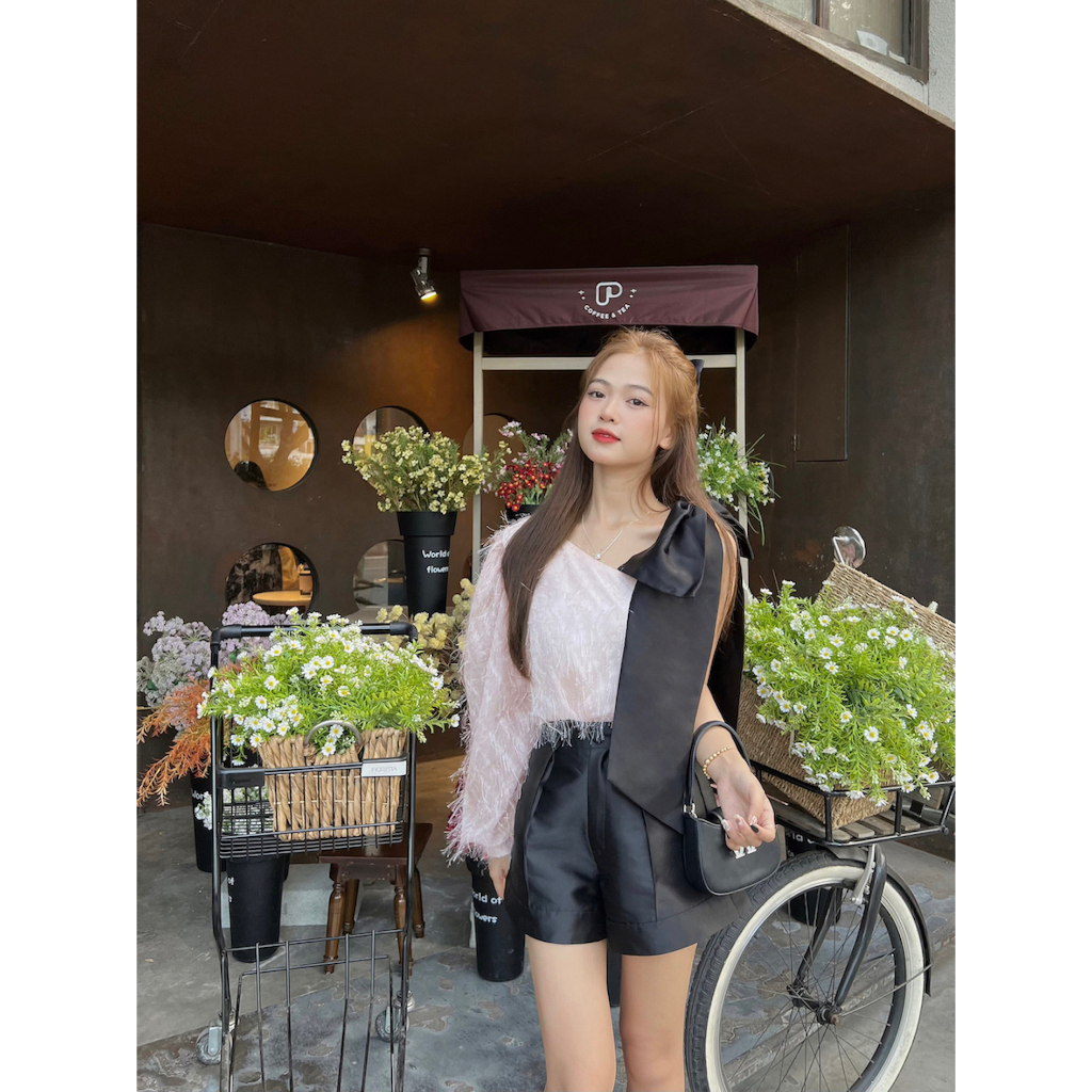 Somee studio Louvre blouse Áo lệch vai phối nơ