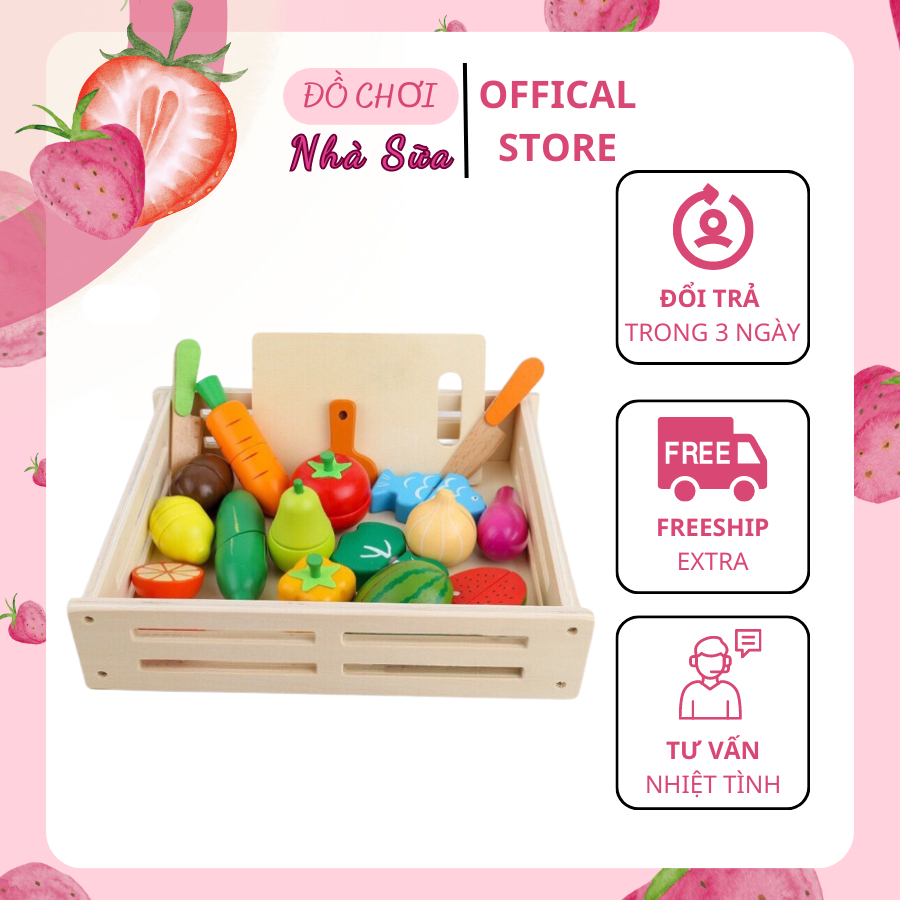 Đồ chơi nấu ăn cắt trái cây rau củ bằng gỗ có nam châm cho bé trai và bé gái