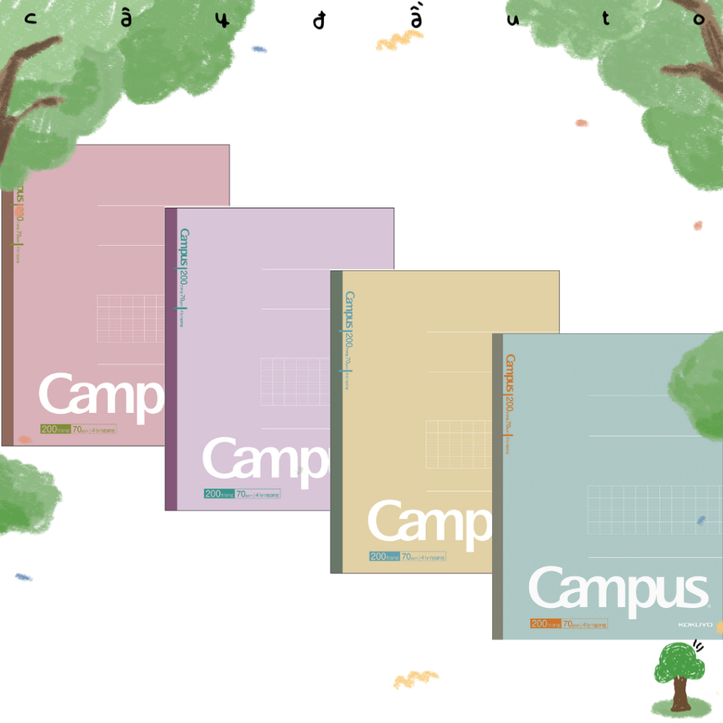 Tập Vở Học Sinh Kẻ 4 Ô Ly Kẻ Ngang Có Chấm Gáy Keo Khổ A5/B5 Kusumi Series Campus Cây Đầu To