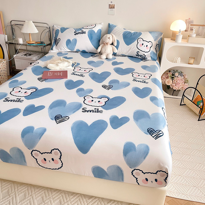 Bộ ga gối cotton 100%, ga giường vỏ gối cotton living dễ thương bé gái Mịn Decor thoáng mát bo chun