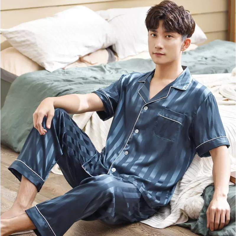 Đồ bộ pijama kẻ sọc nam nữ nhiều màu chất lụa hàn mịn đẹp tay ngắn quần dài, đồ mặc nhà lụa quảng châu loại 1