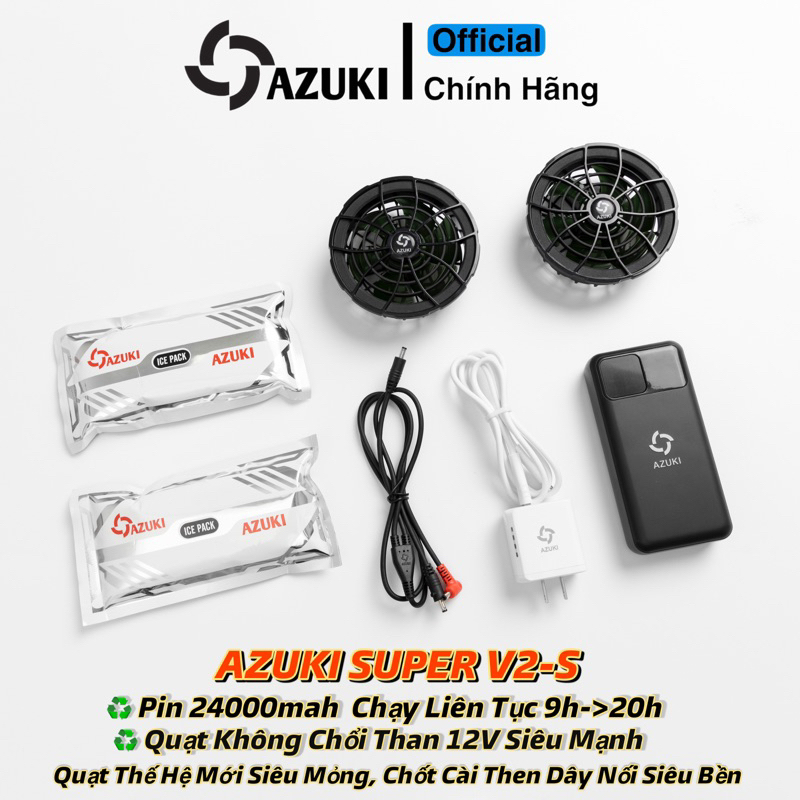 ÁO QUẠT GIÓ ĐIỀU HÒA AZUKI CỘC TAY PIN 24000MAH, QUẠT 12V KHÔNG CHỔI THAN,BẢO HÀNH 12T,TẶNG 2 ĐÁ KHÔ