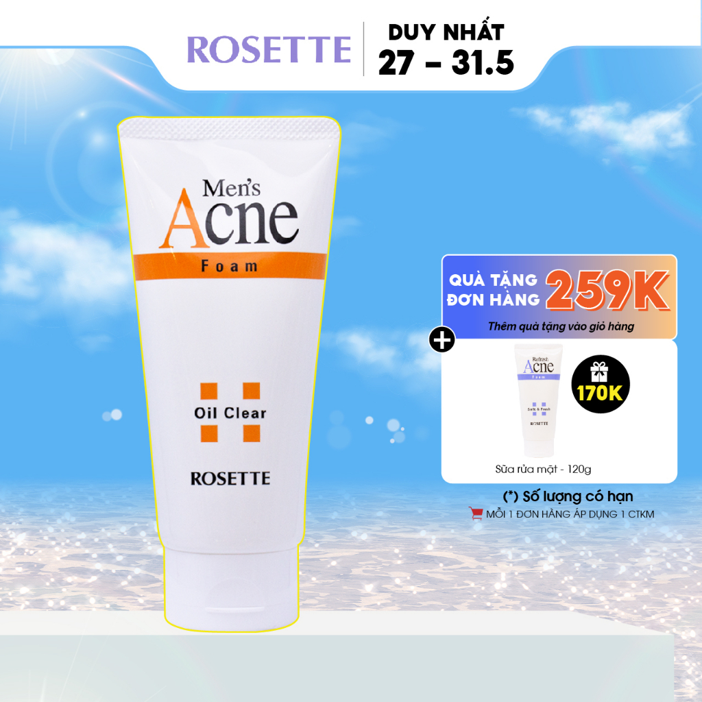 Sữa Rửa Mặt Ngăn Ngừa Mụn Dành Cho Nam Rosette Men's Acne Foam 120G