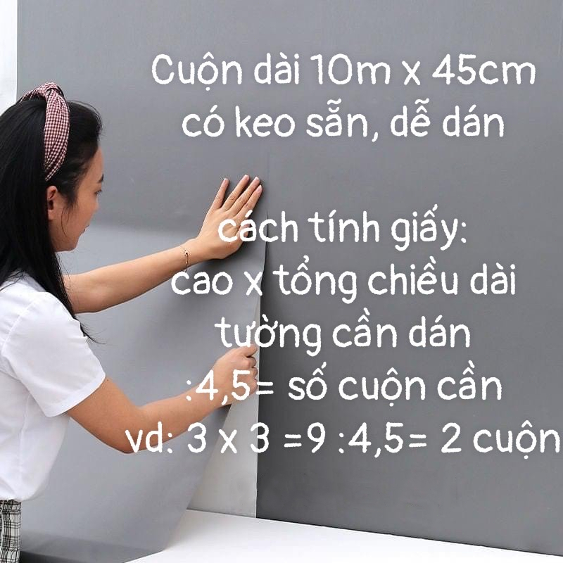 Giấy dán tường một màu Decal Dán Tường Màu 10m Trơn có Keo Sẵn Thời Thượng Trơn Nhám nhiều màu keo sẵn chống nước tốt