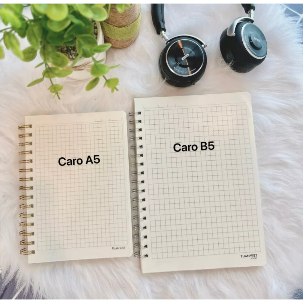 Sổ Caro Lò Xo A5 180 Trang Bìa Nhựa Trắng Mờ TUANVIET BOOKS