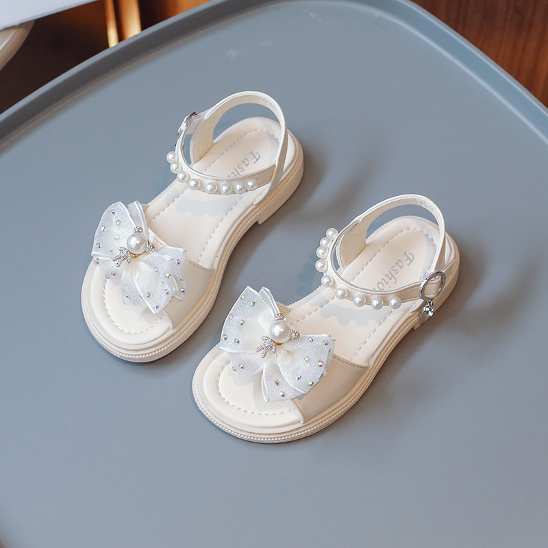 Dép Sandal Bé Gái Quai Đính Nơ Gấu Ngọc Xinh Xắn, Dép Quai Hậu Dép Công Chúa Cho Bé Gái Êm Nhẹ