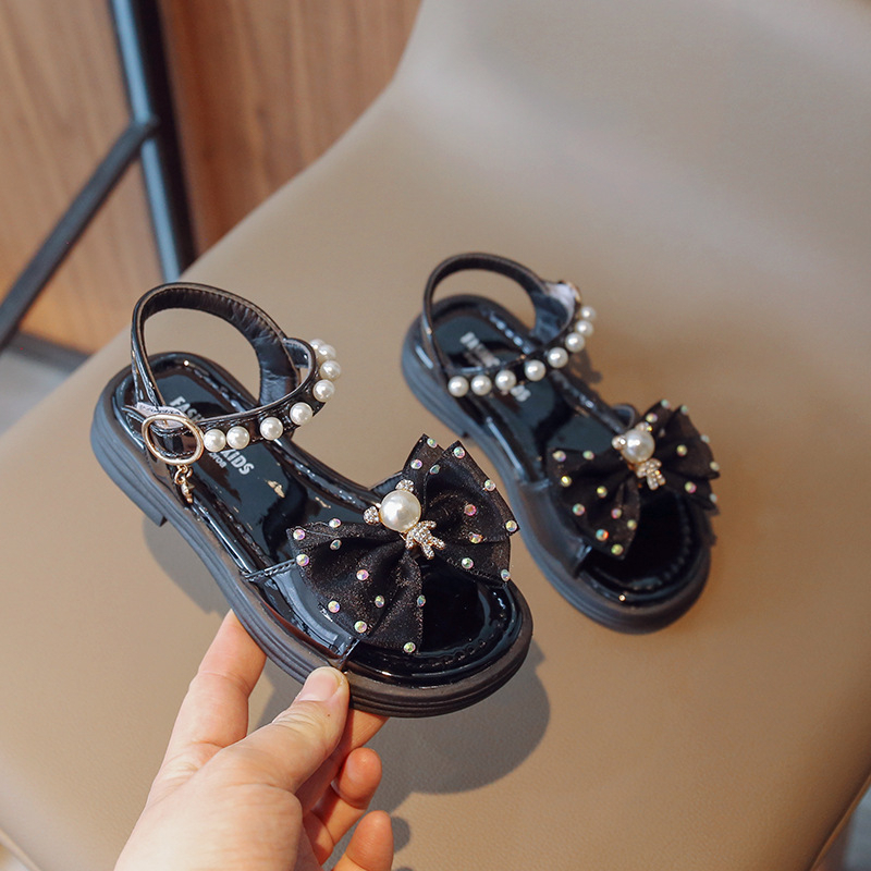 Dép Sandal Bé Gái Quai Đính Nơ Gấu Ngọc Xinh Xắn, Dép Quai Hậu Dép Công Chúa Cho Bé Gái Êm Nhẹ