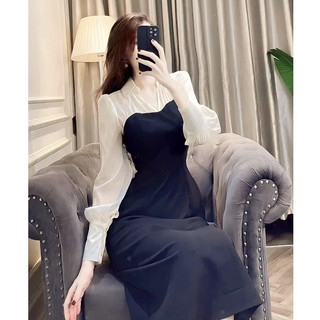 Đầm Váy Xòe Phối Voan Tơ Đen Phom Dài Dạo Phố Dự Tiệc ST7196