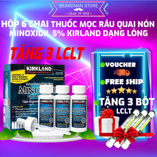 (TẶNG 3 LCLT) Hộp 6 Chai Minoxidil 5% Kirkland Mỹ Mọc Râu Quai Nón, Mọc Tóc Hói