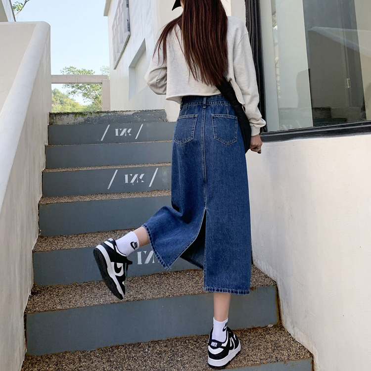 Chân váy chữ a jean dáng dài công sở lưng cao M Fashion phong cách hàn quốc