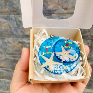 Móc Khóa cặp đôi sao biển thật (thêm tên theo yêu cầu) handmade keychain DIY quà lưu niệm Lilande