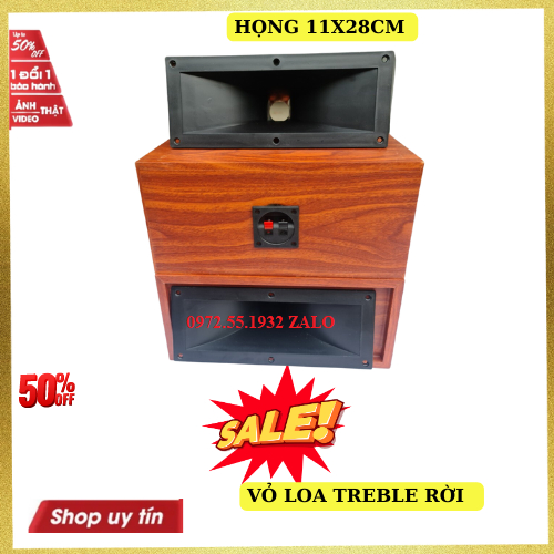 Vỏ loa treble rời vân gỗ kích thước 16cmx33cm kèm họng 11x28cm lắp treble ren xoáy giá 1 chiếc