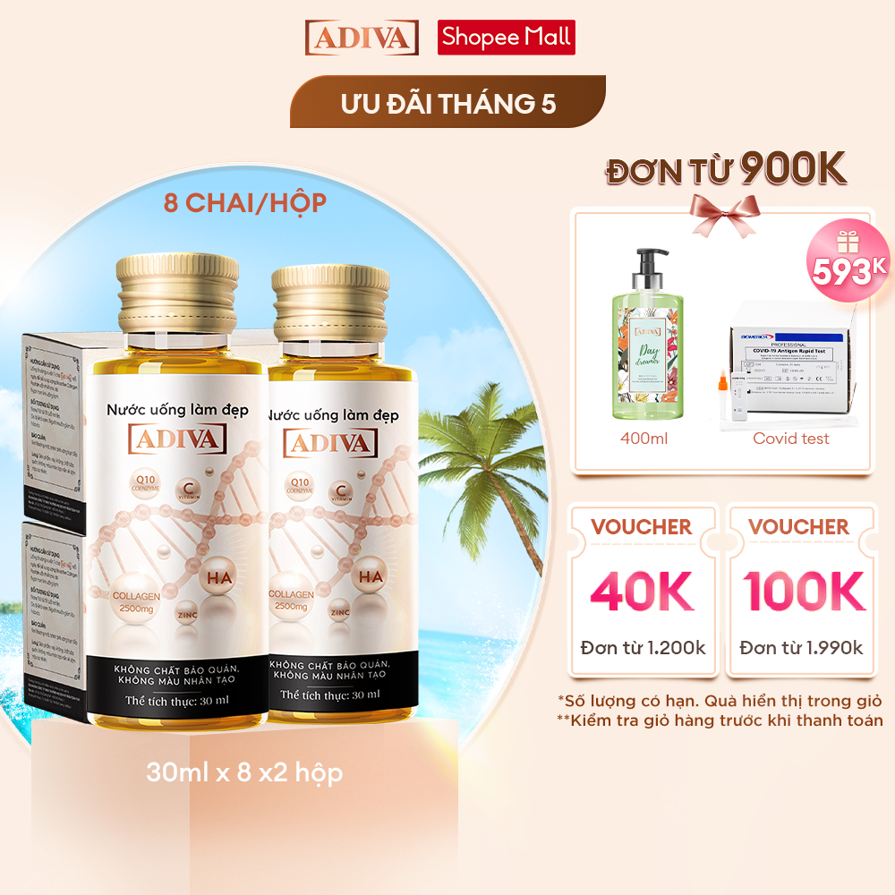 Combo 2 Hộp Nước Uống Làm Đẹp Collagen ADIVA (8 Chai/Hộp)