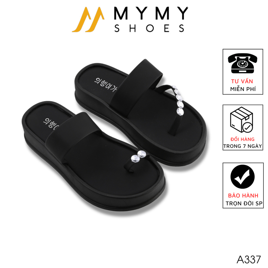 Dép sandal nữ đế bằng đế cao 3cm màu đen, kem MyMyShoes dép a337