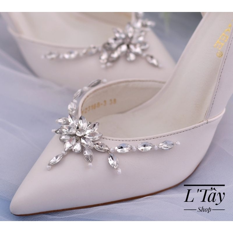 Phụ kiện trang trí giày cưới cô dâu, phụ kiện gắn kẹp trang trí giày cao gót, bộ đá vương miện có kẹp tháo lắp