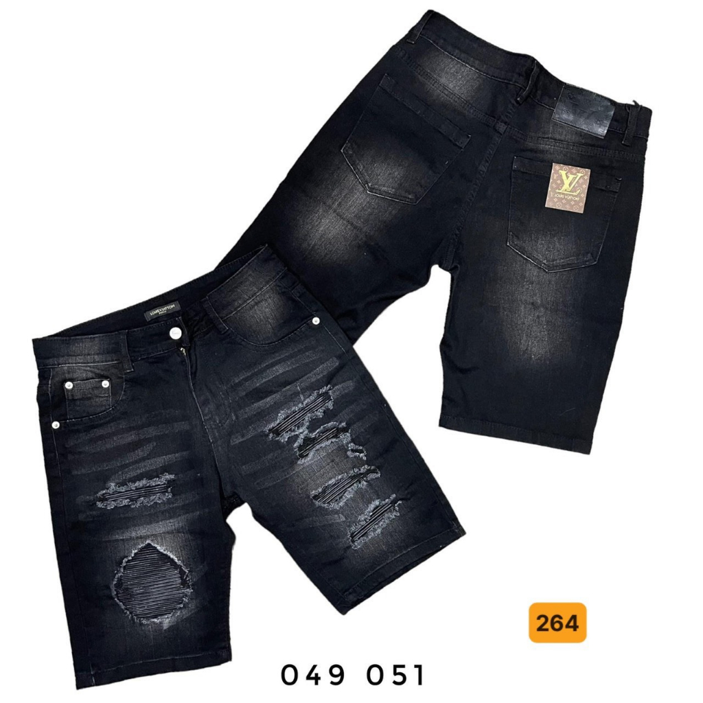 Quần short jean nam màu xanh logo thêu chất bò - quần short lửng bò nam co giãn thời trang cao cấp Tp_shop_87 ms304