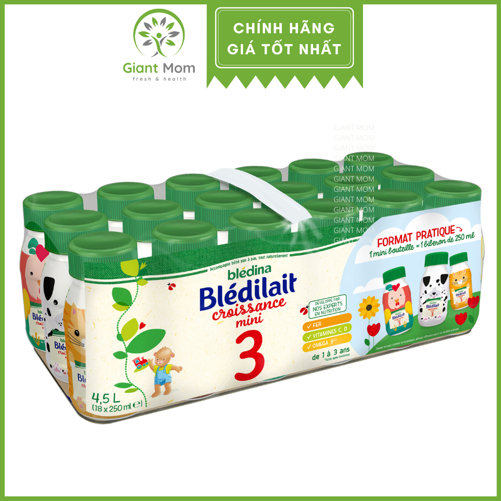 Sữa Bledilait - Sữa nước chai Bledilait Croissance 3 Pháp - Xách 18 Chai, 250ml/chai - Mẫu mới nhất