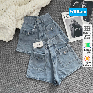 Quần short jean nữ lưng cao 2 nút, chất jean denim, túi hộp thời trang sành điệu William - AT300