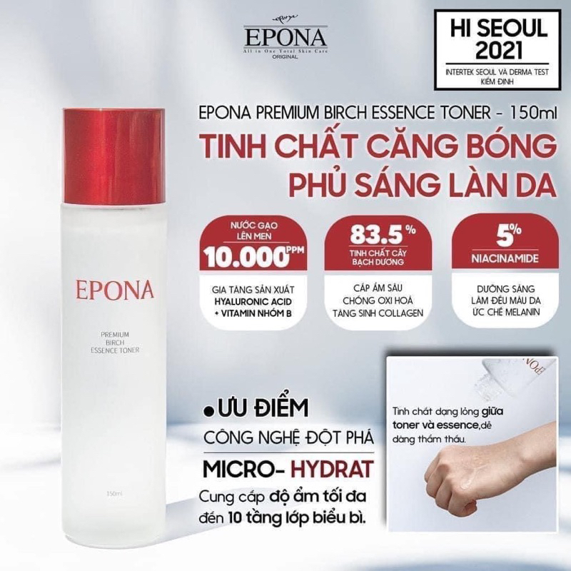 ( Chính Hãng) Tinh Chất Căng Bóng Làm Sáng Da Epona Premium Bircha Essence 150ml Hàn Quốc