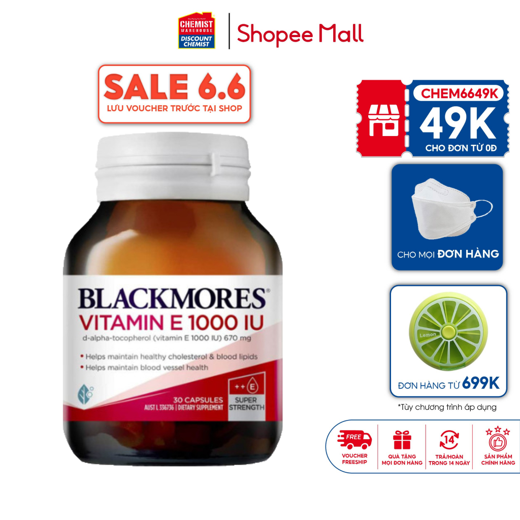 Viên uống bổ sung Vitamin E tự nhiên 1000IU Blackmores Úc giúp dẹp da, đẹp tóc 30 viên