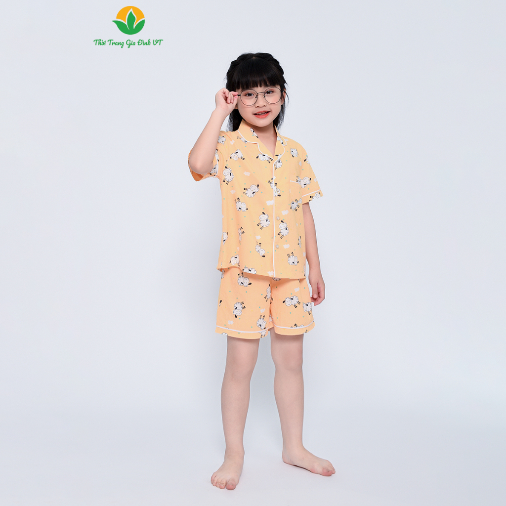 [Mã FATOP12 giảm 30K đơn 150K] Bộ cotton pijama mặc nhà cho bé gái mùa hè Việt Thắng, quần đùi, áo cộc tay- B63.2303