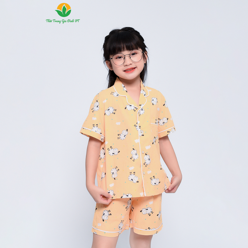 Bộ cotton pijama mặc nhà cho bé gái mùa hè Việt Thắng, quần đùi, áo cộc tay- B63.2303