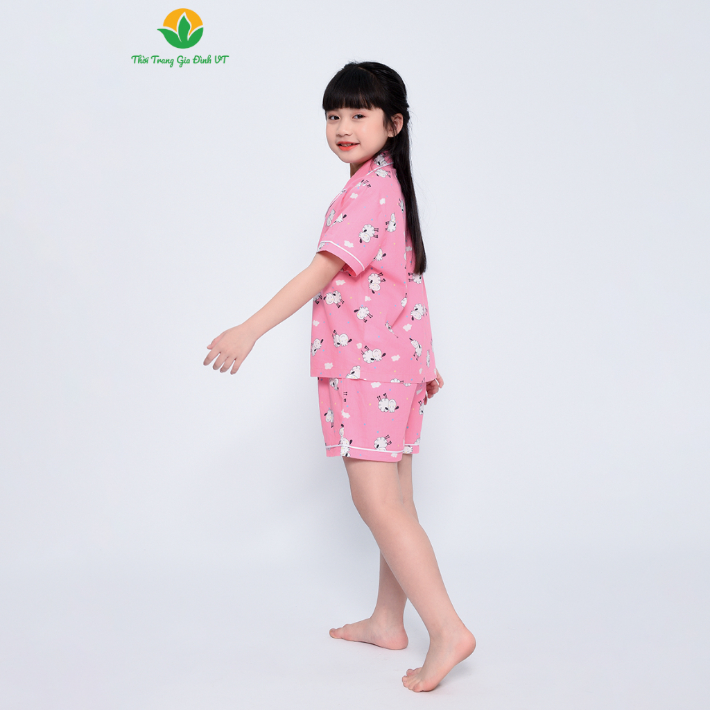 [Mã FATOP12 giảm 30K đơn 150K] Bộ cotton pijama mặc nhà cho bé gái mùa hè Việt Thắng, quần đùi, áo cộc tay- B63.2303